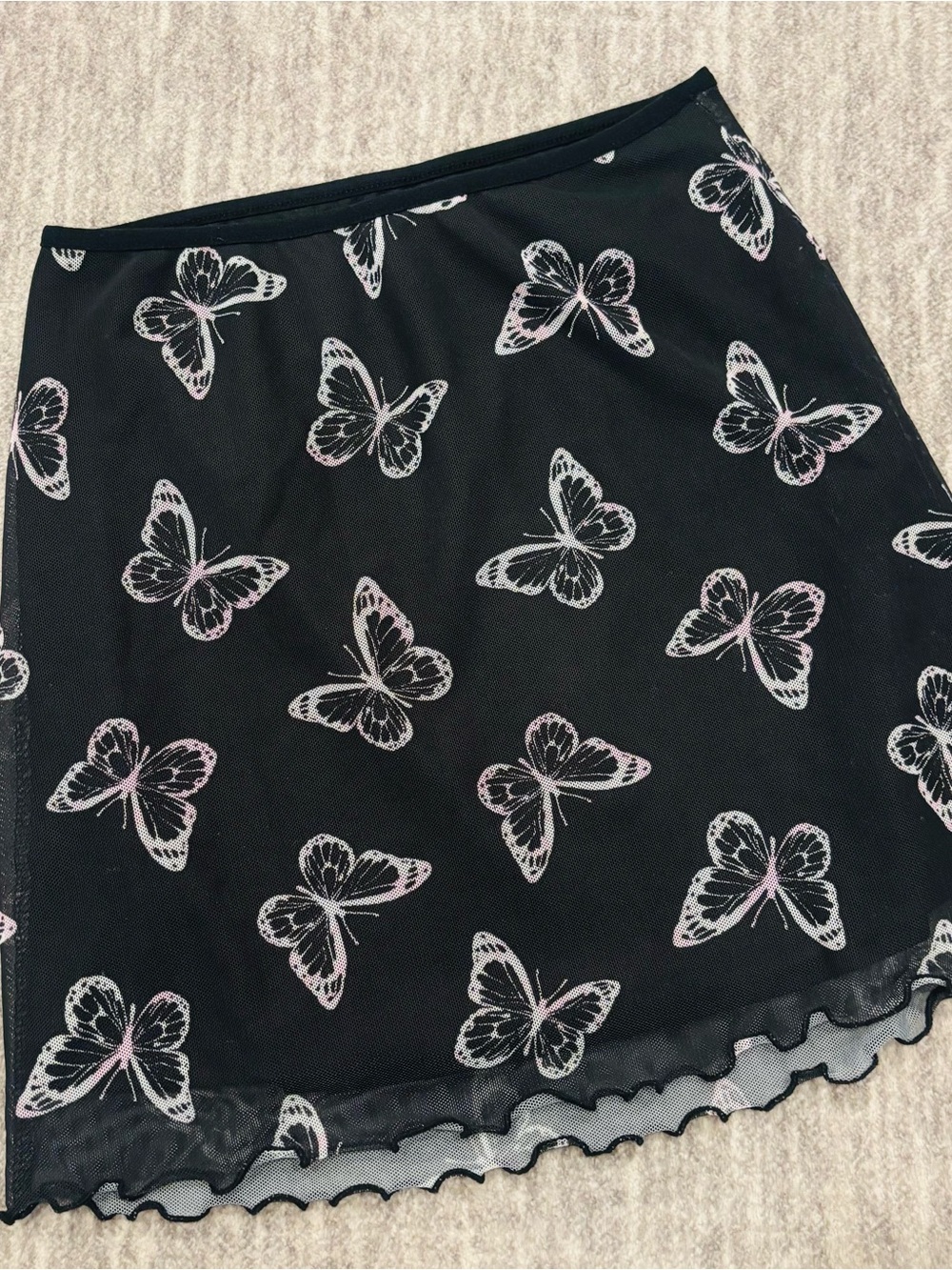 art class Black Mesh Butterfly Print Skirt with Pink Accents